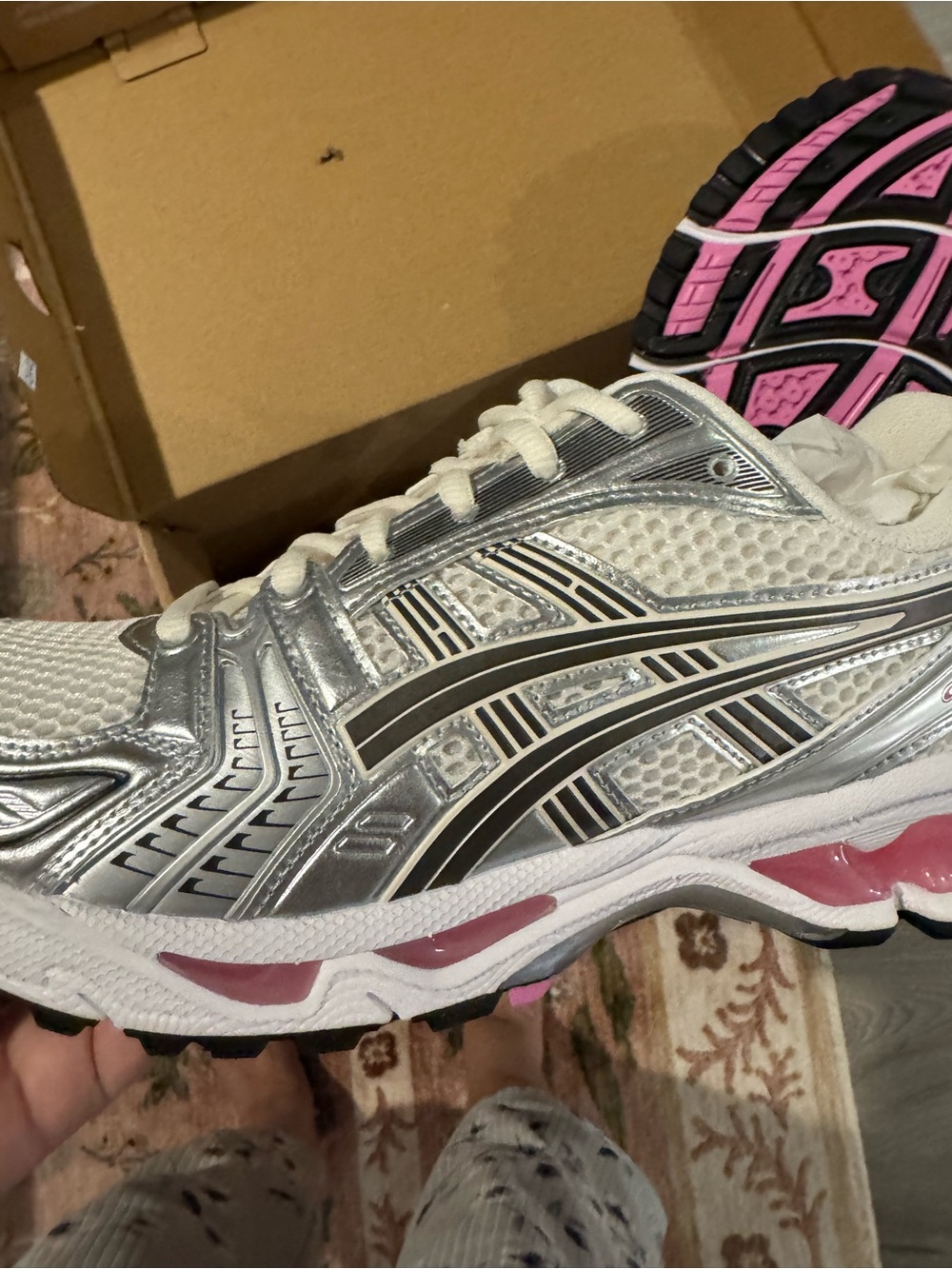 Asics White, Silver and Pink Women's Athletic Running Shoe